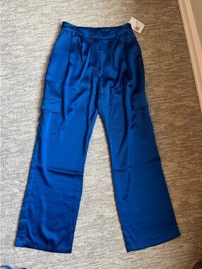 Forever 21 Satin-like Wide-Leg Cargo Pants in Vivid Blue NWT Size S